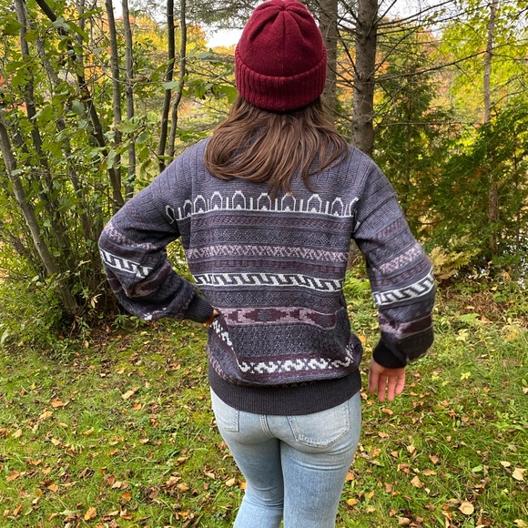 Vintage INXS whool sweater Grandpa style purple size M - Picture 3 of 8